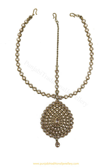 Antique Gold Finished Champagne Stone Matha Patti By PTJ Exclusive